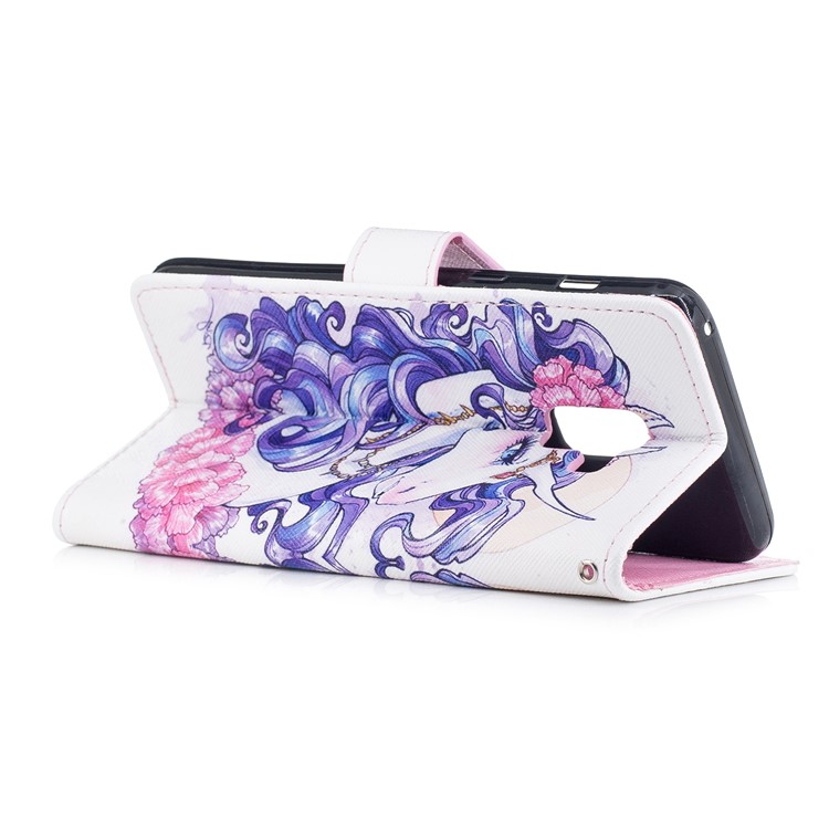 Pattern Printing Leather Wallet Protective Shell with Strap for Samsung Galaxy A8 (2018) - Female Unicorn-3