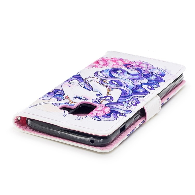 Pattern Printing Leather Wallet Protective Shell with Strap for Samsung Galaxy A8 (2018) - Female Unicorn-6