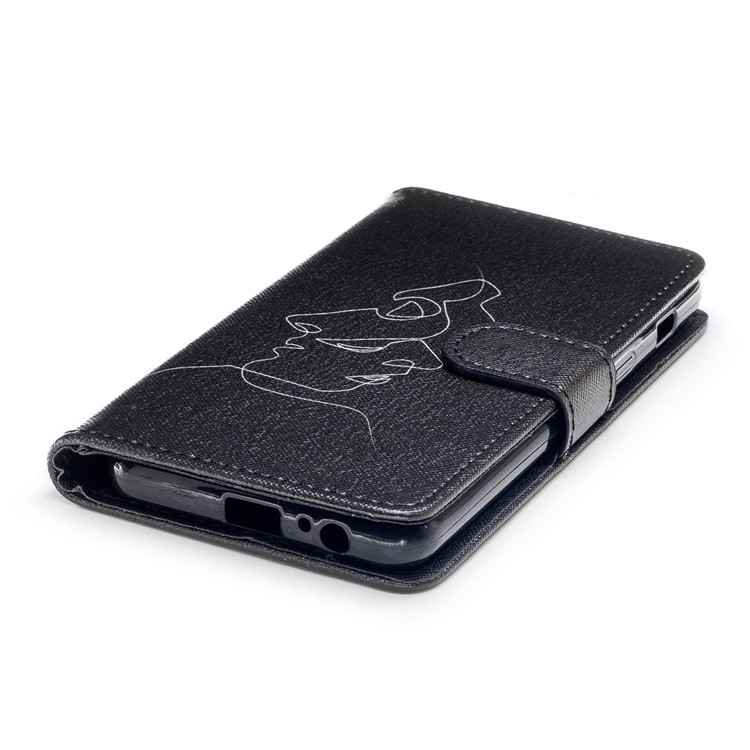 Patterned Wallet Stand Leather Phone Shell for Samsung Galaxy A8 (2018) - Abstract Face-5