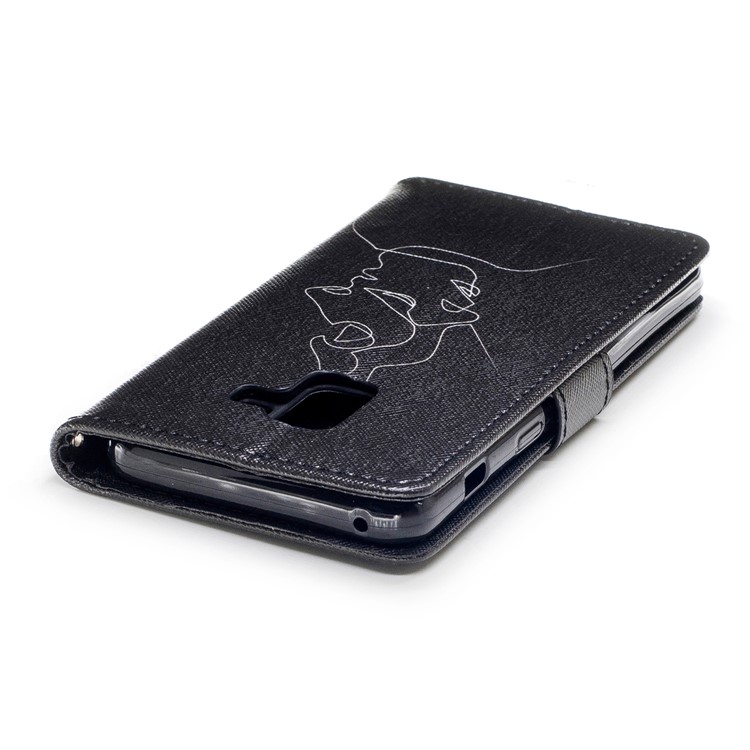 Patterned Wallet Stand Leather Phone Shell for Samsung Galaxy A8 (2018) - Abstract Face-6