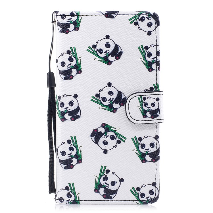 Patterned Leather Wallet Stand Mobile Case for Samsung Galaxy A8 (2018) - Pandas-1
