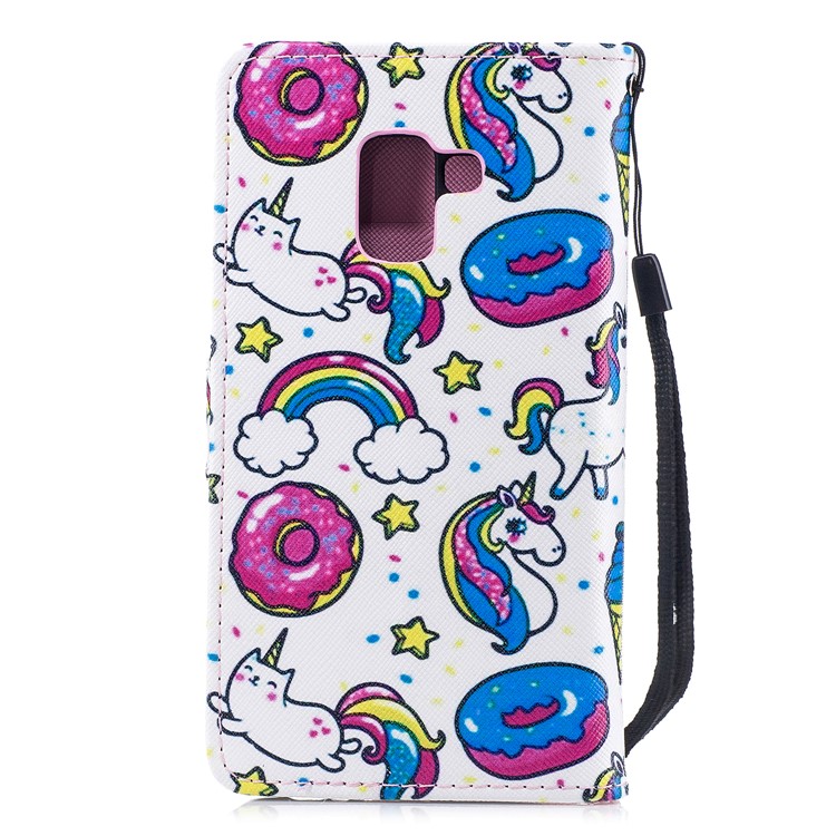 Patterned Leather Wallet Protective Mobile Cover for Samsung Galaxy A8 (2018) - Unicorn and Donut-2