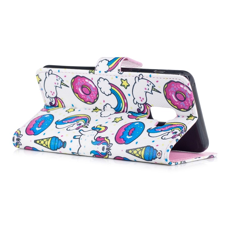 Patterned Leather Wallet Protective Mobile Cover for Samsung Galaxy A8 (2018) - Unicorn and Donut-3