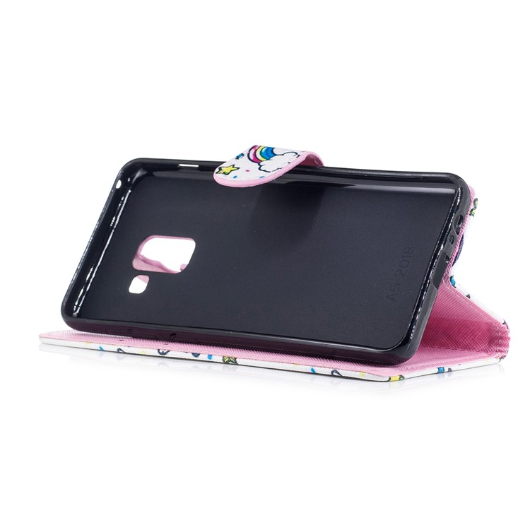 Patterned Leather Wallet Protective Mobile Cover for Samsung Galaxy A8 (2018) - Unicorn and Donut-4