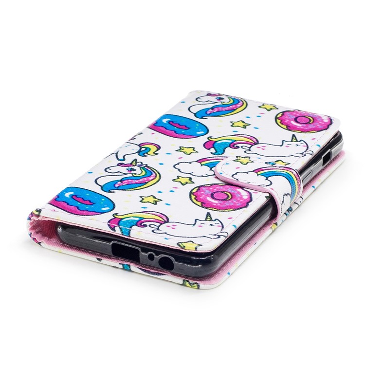 Patterned Leather Wallet Protective Mobile Cover for Samsung Galaxy A8 (2018) - Unicorn and Donut-5