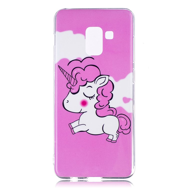 Glow in the Dark Pattern Printing TPU Back Case for Samsung Galaxy A8 (2018) - Rose Background and Unicorn-1