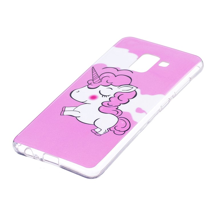 Glow in the Dark Pattern Printing TPU Back Case for Samsung Galaxy A8 (2018) - Rose Background and Unicorn-2