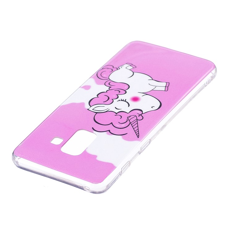 Glow in the Dark Pattern Printing TPU Back Case for Samsung Galaxy A8 (2018) - Rose Background and Unicorn-3