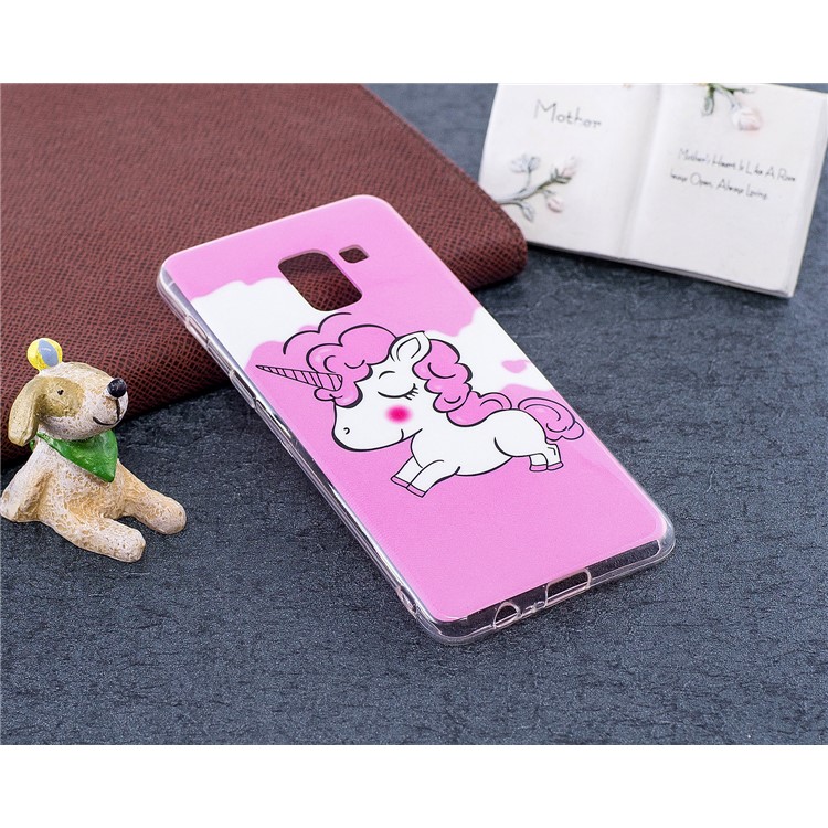 Glow in the Dark Pattern Printing TPU Back Case for Samsung Galaxy A8 (2018) - Rose Background and Unicorn-4