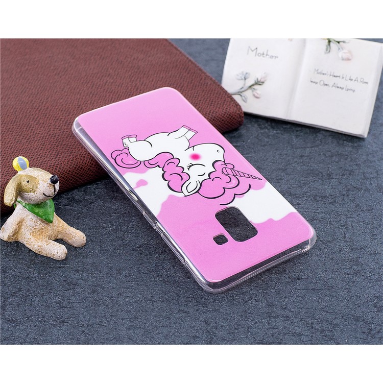 Glow in the Dark Pattern Printing TPU Back Case for Samsung Galaxy A8 (2018) - Rose Background and Unicorn-5