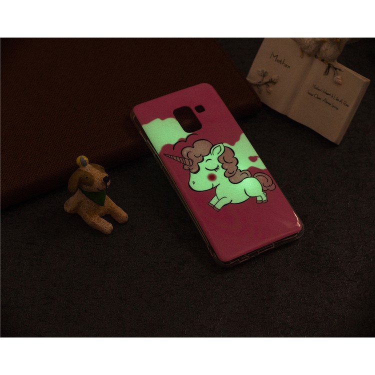 Glow in the Dark Pattern Printing TPU Back Case for Samsung Galaxy A8 (2018) - Rose Background and Unicorn-6