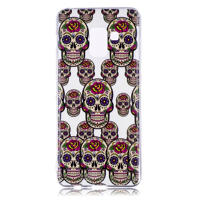 Glow in the Dark Pattern Printing TPU Phone Case for Samsung Galaxy A8 (2018) - Floral Skulls-1