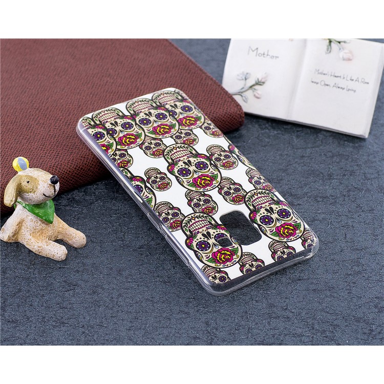 Glow in the Dark Pattern Printing TPU Phone Case for Samsung Galaxy A8 (2018) - Floral Skulls-5