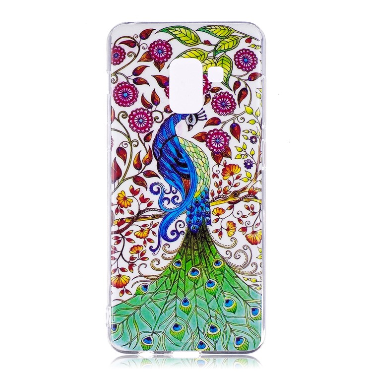 Noctilucent Pattern Printing TPU Phone Cover for Samsung Galaxy A8 (2018) - Pretty Peacock and Flowers-1
