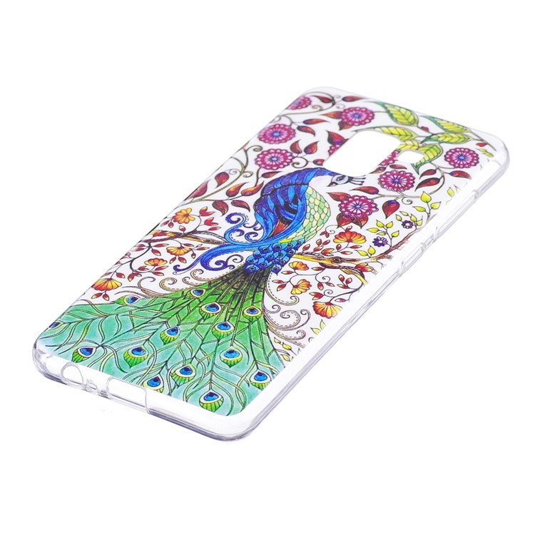 Noctilucent Pattern Printing TPU Phone Cover for Samsung Galaxy A8 (2018) - Pretty Peacock and Flowers-2