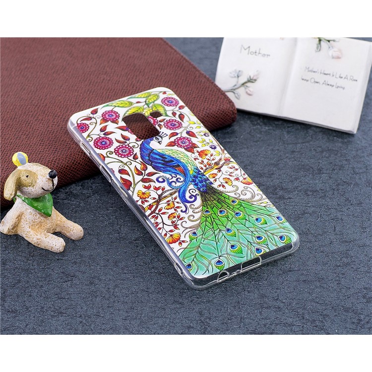 Noctilucent Pattern Printing TPU Phone Cover for Samsung Galaxy A8 (2018) - Pretty Peacock and Flowers-4