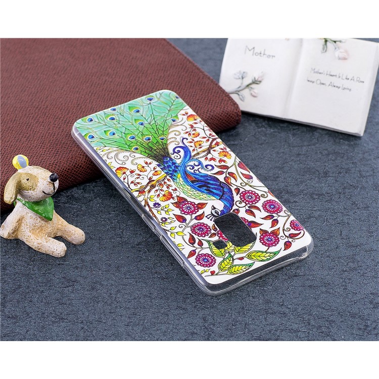 Noctilucent Pattern Printing TPU Phone Cover for Samsung Galaxy A8 (2018) - Pretty Peacock and Flowers-5
