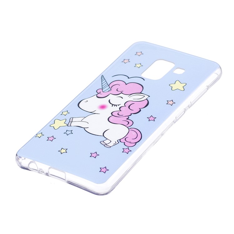 Glow in the Dark Pattern Printing TPU Mobile Shell for Samsung Galaxy A8 (2018) - Blue Background and Unicorn-2