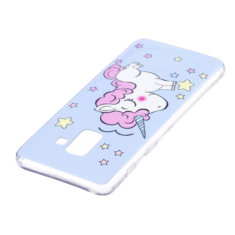 Glow in the Dark Pattern Printing TPU Mobile Shell for Samsung Galaxy A8 (2018) - Blue Background and Unicorn-3