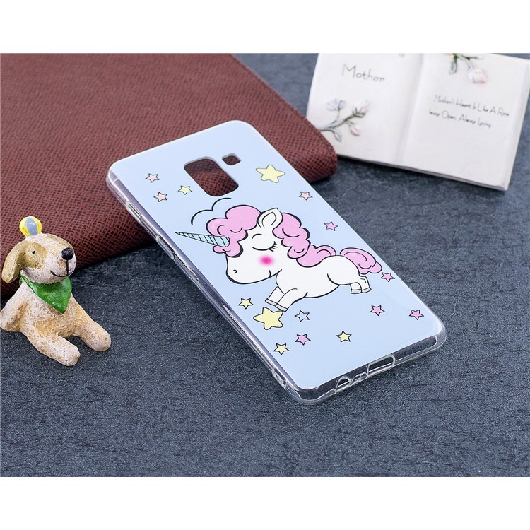 Glow in the Dark Pattern Printing TPU Mobile Shell for Samsung Galaxy A8 (2018) - Blue Background and Unicorn-4