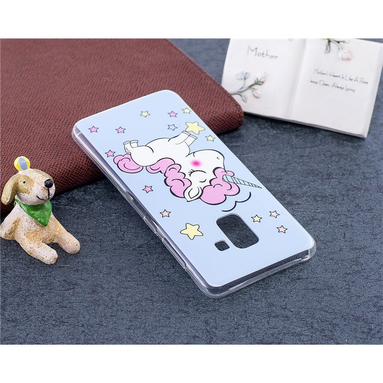 Glow in the Dark Pattern Printing TPU Mobile Shell for Samsung Galaxy A8 (2018) - Blue Background and Unicorn-5