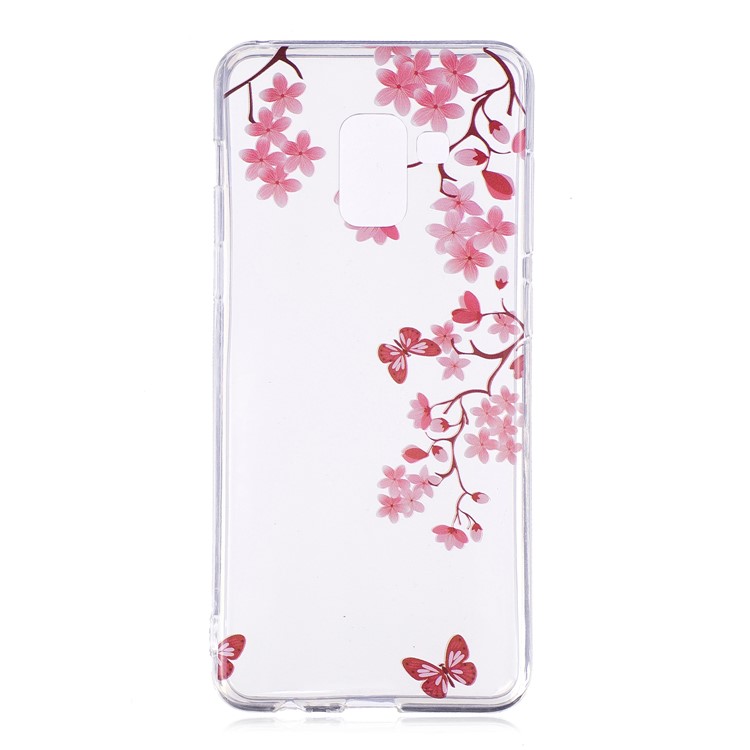 Pattern Printing TPU Shell Case Cover for Samsung Galaxy A8 (2018) - Pink Flowers-1
