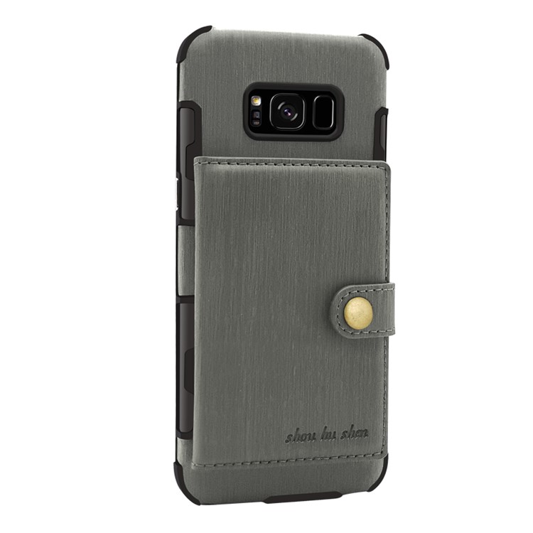 SHOUHUSHEN Brushed Card Slots PU Leather Coated Hard PC Shell for Samsung Galaxy S8+ G955 - Grey-1