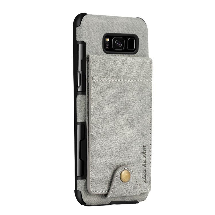 SHOUHUSHEN Leather Coated Vertical Flip PC TPU Hybrid Cover with Card Slots for Samsung Galaxy S8 SM-G950 - Grey-1