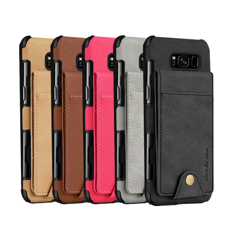 SHOUHUSHEN Leather Coated Vertical Flip PC TPU Hybrid Shell with Card Slots for Samsung Galaxy S8 SM-G950 - Rose-2