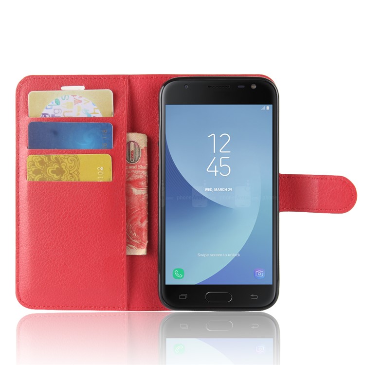 Litchi Texture Wallet Stand Leather Protective Shell for Samsung Galaxy J2 Pro 2018 - Red-4