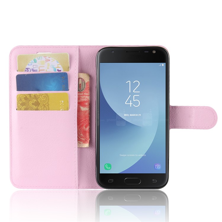 Litchi Texture Wallet Stand Leather Mobile Cover for Samsung Galaxy J2 Pro 2018 - Pink-4
