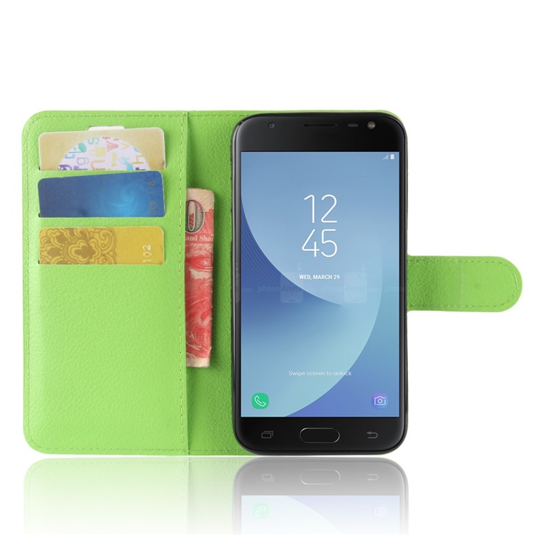 Litchi Texture Wallet Stand Leather Mobile Shell for Samsung Galaxy J2 Pro 2018 - Green-4