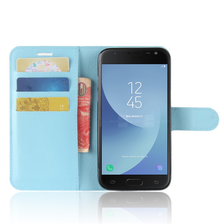 Litchi Texture Card Holder Leather Phone Case for Samsung Galaxy J2 Pro 2018 - Blue-4