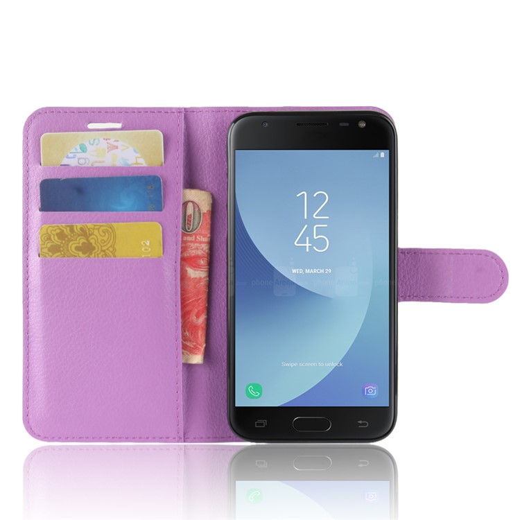 Litchi Grain Wallet Stand Leather Phone Cover for Samsung Galaxy J2 Pro 2018 - Purple-4