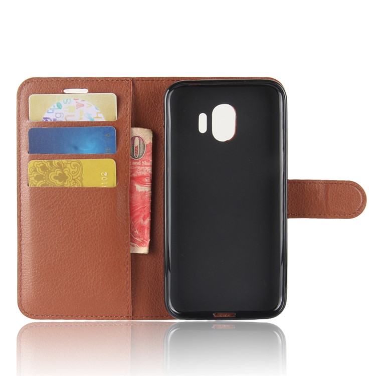 Litchi Texture Wallet Stand Leather Cellphone Case for Samsung Galaxy J2 Pro 2018 - Brown-3