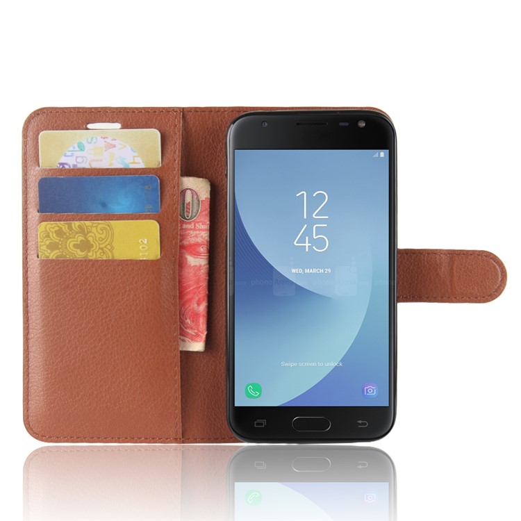 Litchi Texture Wallet Stand Leather Cellphone Case for Samsung Galaxy J2 Pro 2018 - Brown-4