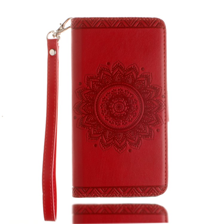 Embossed Mandala Flower Wallet Leather Stand Case for Samsung Galaxy J5 Pro (2017) / J5 (2017) EU Version - Red-2