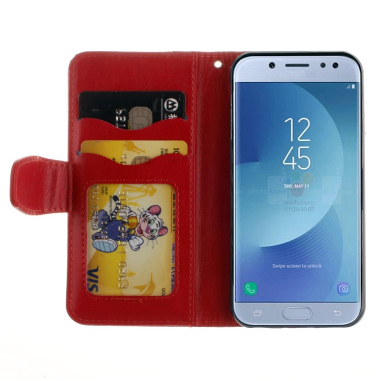 Embossed Mandala Flower Wallet Leather Stand Case for Samsung Galaxy J5 Pro (2017) / J5 (2017) EU Version - Red-4