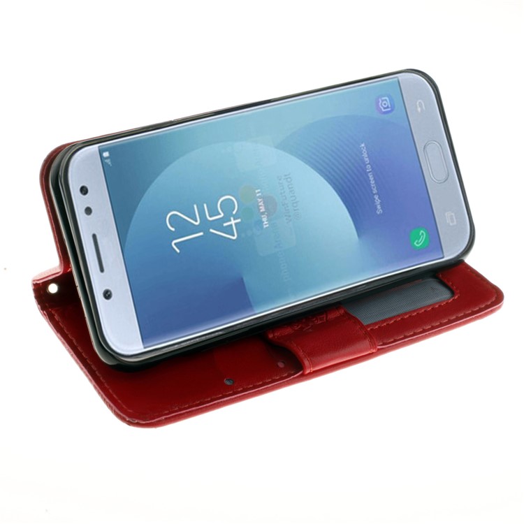 Embossed Mandala Flower Wallet Leather Stand Case for Samsung Galaxy J5 Pro (2017) / J5 (2017) EU Version - Red-5