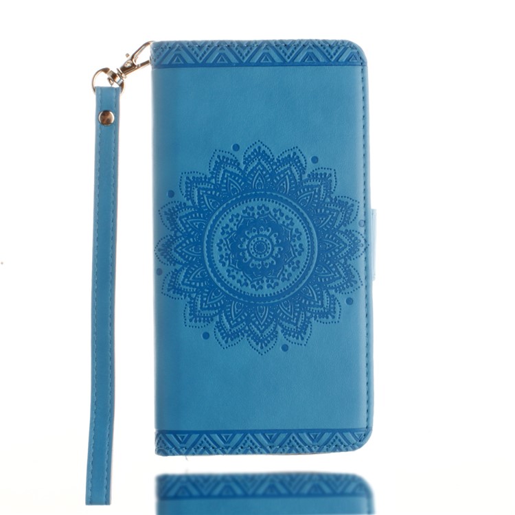 Embossed Mandala Flower Wallet Leather Stand Cover for Samsung Galaxy J5 Pro (2017) / J5 (2017) EU Version - Blue-2
