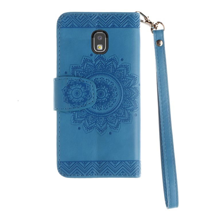 Embossed Mandala Flower Wallet Leather Stand Cover for Samsung Galaxy J5 Pro (2017) / J5 (2017) EU Version - Blue-3