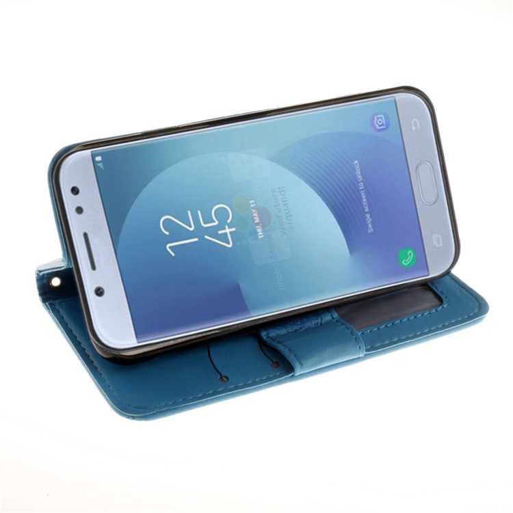 Embossed Mandala Flower Wallet Leather Stand Cover for Samsung Galaxy J5 Pro (2017) / J5 (2017) EU Version - Blue-4
