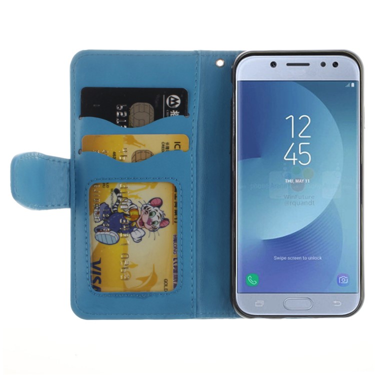 Embossed Mandala Flower Wallet Leather Stand Cover for Samsung Galaxy J5 Pro (2017) / J5 (2017) EU Version - Blue-5