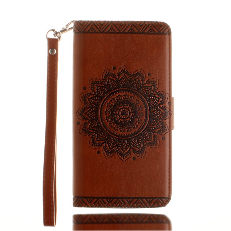 Embossed Mandala Flower PU Leather Wallet Case for Samsung Galaxy J5 Pro (2017) / J5 (2017) EU Version - Brown-2