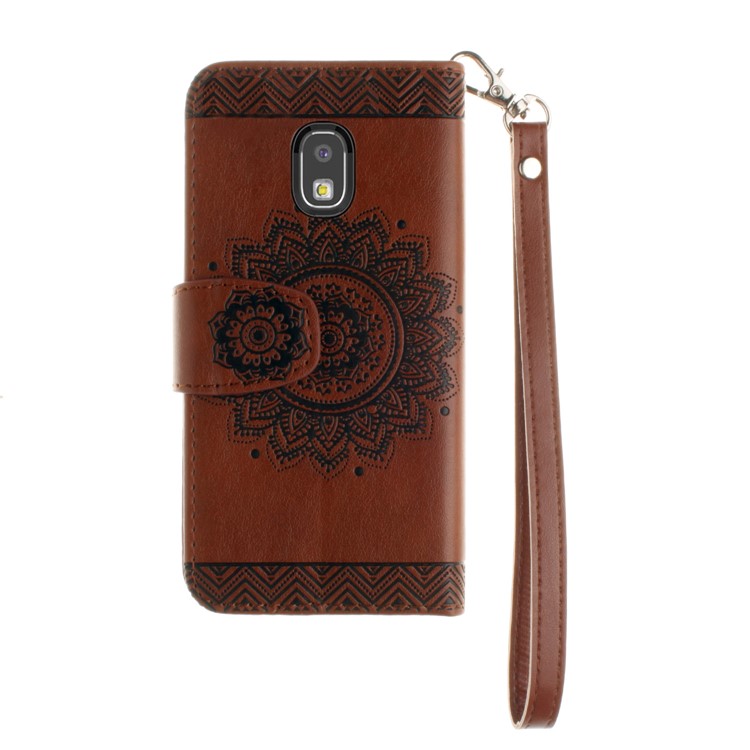 Embossed Mandala Flower PU Leather Wallet Case for Samsung Galaxy J5 Pro (2017) / J5 (2017) EU Version - Brown-3