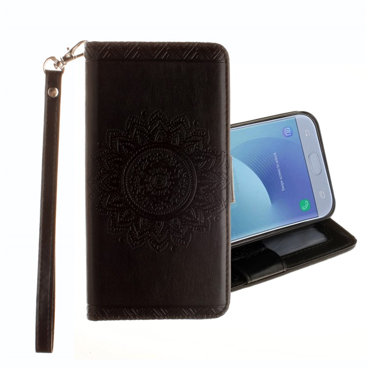 Embossed Mandala Flower Leather Wallet Case for Samsung Galaxy J7 Pro (2017) / J7 (2017) EU Version - Black-1