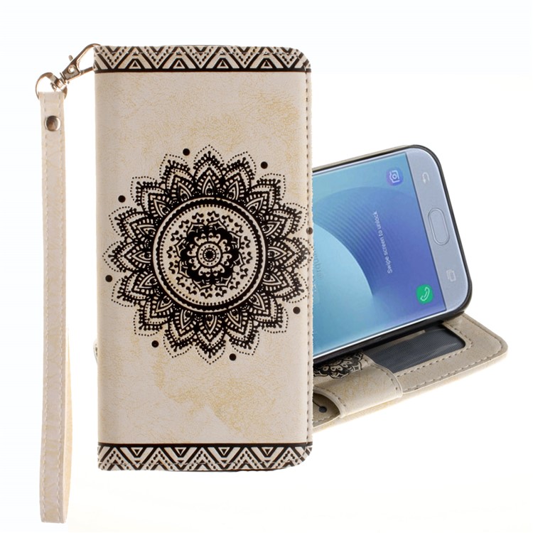 Embossed Mandala Flower Leather Wallet Cover for Samsung Galaxy J7 Pro (2017) / J7 (2017) EU Version - Beige-1