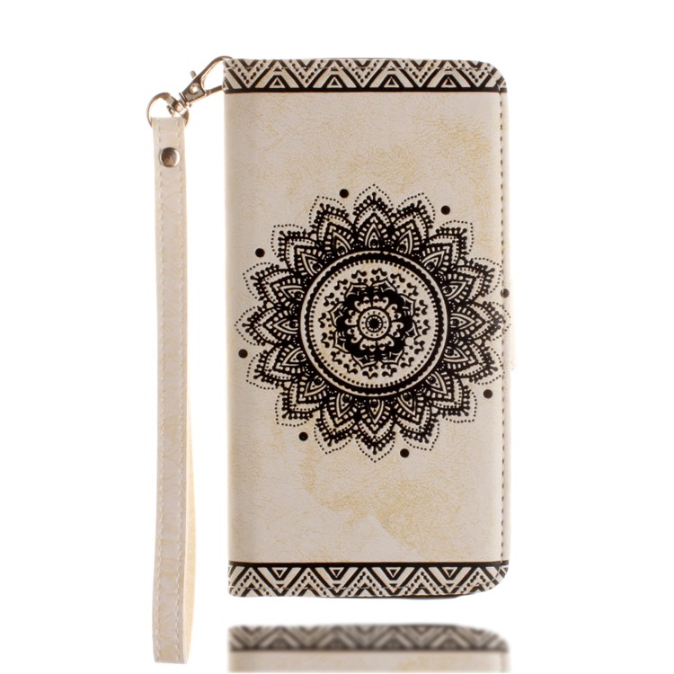 Embossed Mandala Flower Leather Wallet Cover for Samsung Galaxy J7 Pro (2017) / J7 (2017) EU Version - Beige-2
