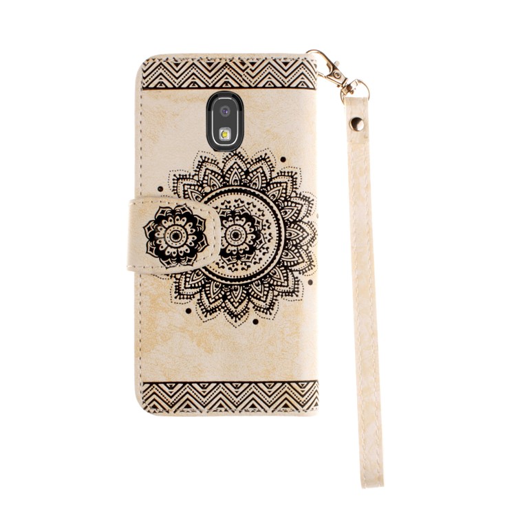 Embossed Mandala Flower Leather Wallet Cover for Samsung Galaxy J7 Pro (2017) / J7 (2017) EU Version - Beige-3