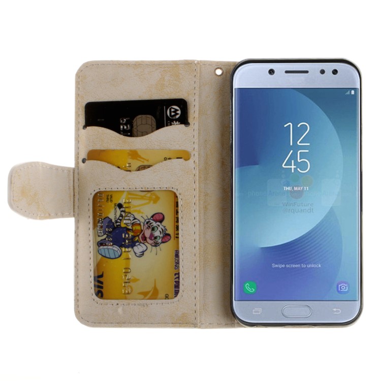 Embossed Mandala Flower Leather Wallet Cover for Samsung Galaxy J7 Pro (2017) / J7 (2017) EU Version - Beige-4
